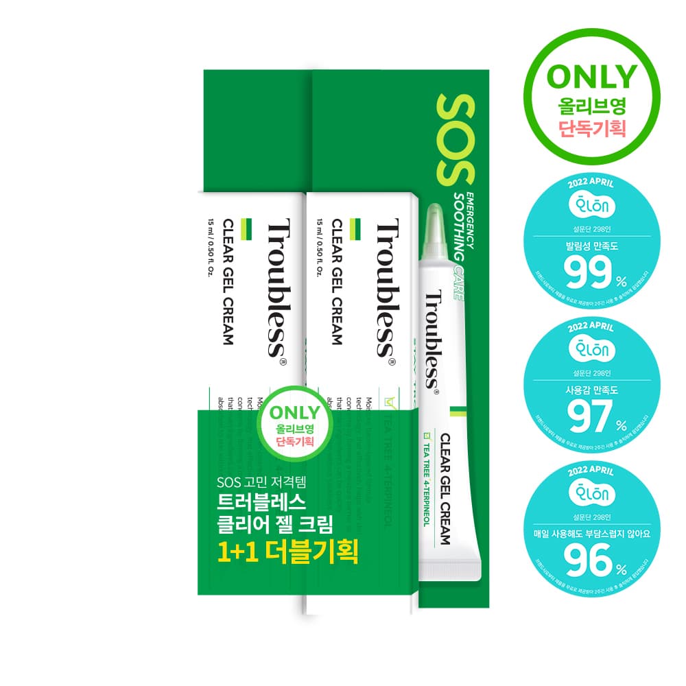 Troubleless Clear Gel Cream 15ml 1+1 Double Pack