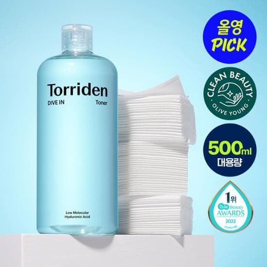 Torriden Dive In Low Molecular Hyaluronic Acid Toner 500mL Special Set (+Cotton Pad 60P)