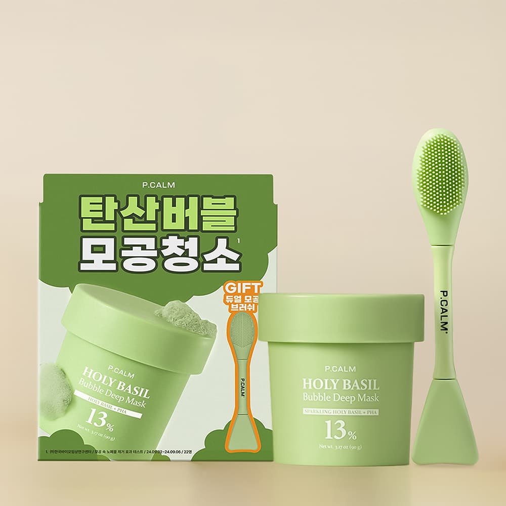 P.CALM Holy Basil Bubble Deep Mask 90g Set (+Dual Pore Brush)