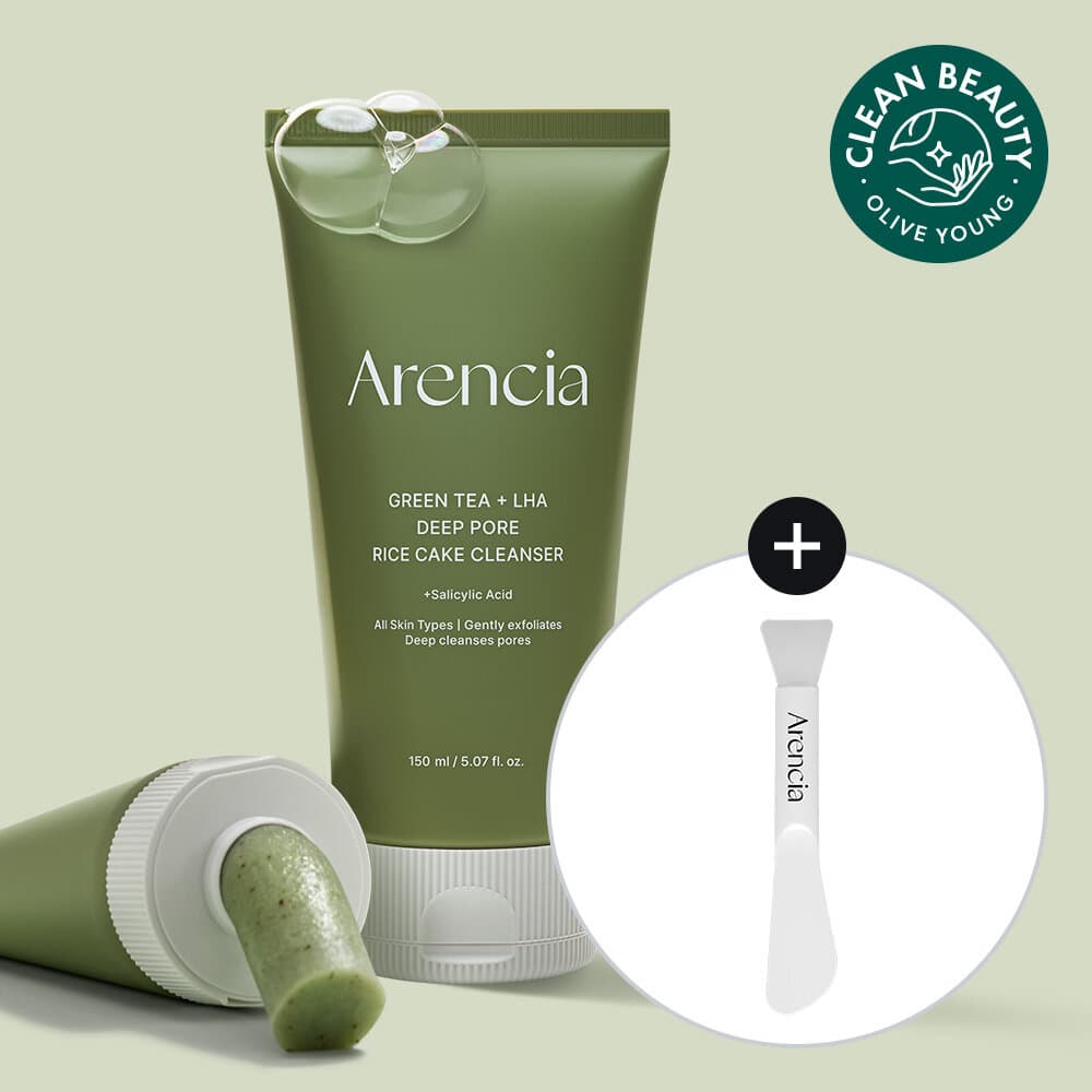 Arencia Green Tea LHA Deep Pore Rice Cake Cleanser 150g Set (+spatula brush)