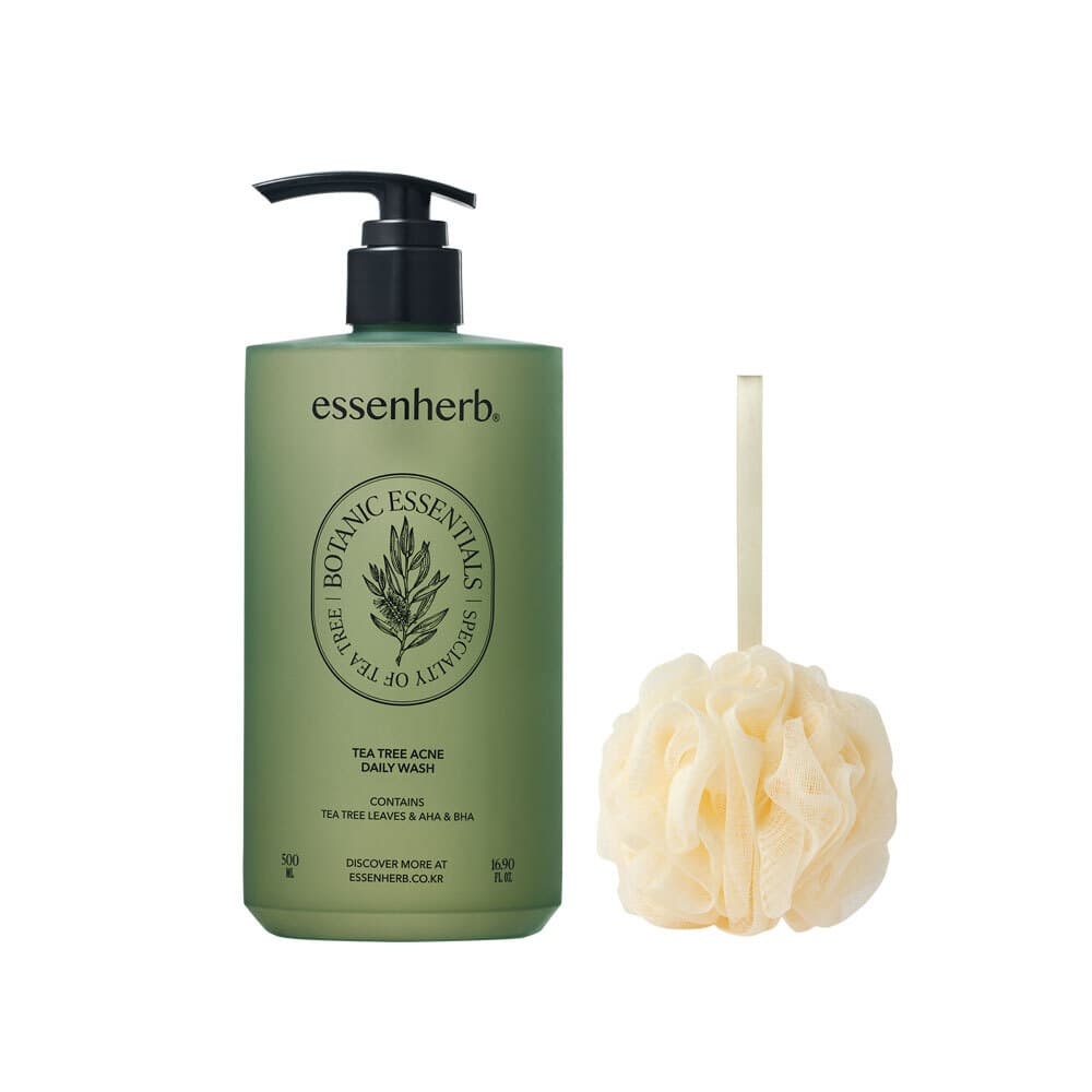 essenHERB Tea Tree Acne Daily Wash 500mL Special Set (+Shower Ball)