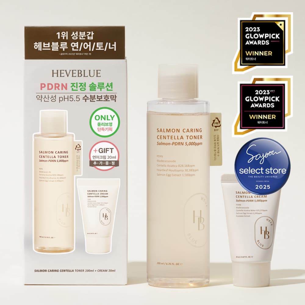 HEVEBLUE Salmon Caring Centella Toner 200mL Set (+Centella Cream 20ml)
