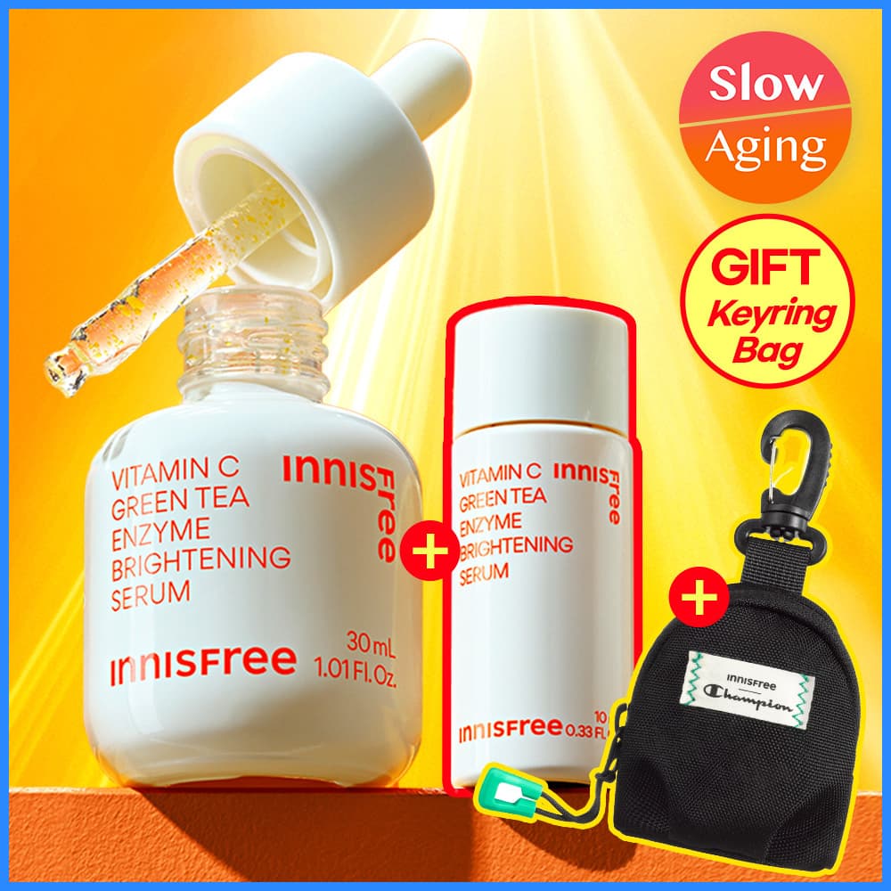 INNISFREE Vitamin C Green Tea Enzyme Brightening Serum 30ml Set (+10ml+Champion Keychain Mini Bag)