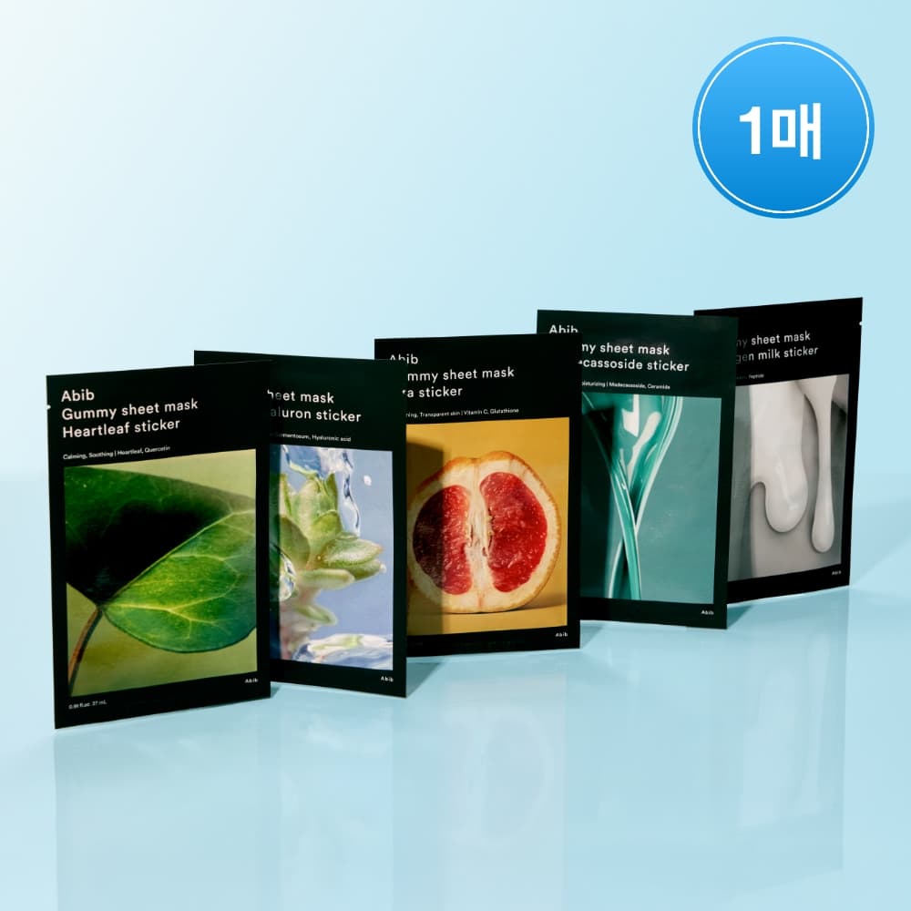 Abib Gummy Sheet Mask Sticker (1 sheet) &ndash; Heartleaf / Sedum Hyaluron / Madecassoside / Collagen Milk / Vita